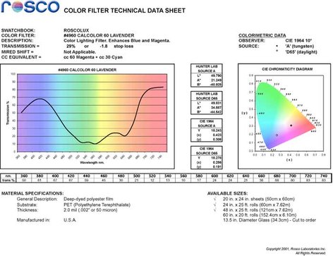 Rosco CalColor #4960 CalColor Sheet, 20"x24", 60 Lavender