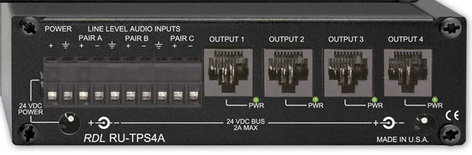 RDL RU-TPS4A Active Sender / Distributor, Twisted Pair Format-A, 3 Audio Inputs To 4 Outputs