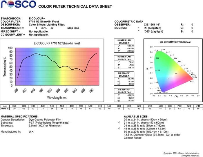 Rosco Laboratories E-Colour #718 21" x 24" Sheet of 1/2 Shanklin Frost Filter E-COLOUR-718-SHEET