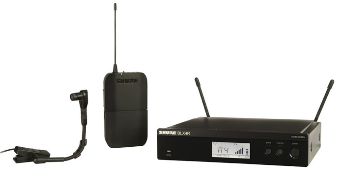 Shure BLX14R/B98-J10 BLX Wireless Instrument Rackmount System with WB98H/C Instrument Microphone, 584-608 MHz BLX14R/B98-J10
