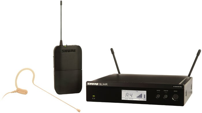 Shure BLX14R/MX53-J10 BLX Series Single-Channel Rackmount Wireless Mic System With MX153 Earset, J10 Band (584-608MHz)
