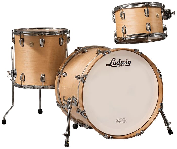 Ludwig L8303AX0N Classic Maple Downbeat 3 Piece Shell Pack In Natural Finish: 12", 14" Toms, 14"x20" Bass Drum