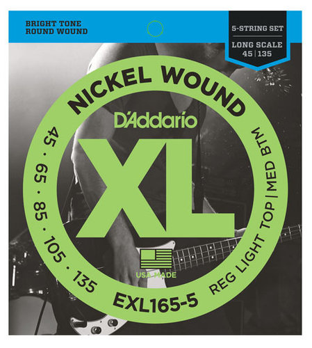 D`Addario EXL165-5 .045-.135 Hybrid Nickel 5-String Electric Bass Strings EXL165-5