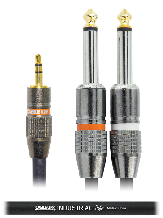 Cable Up by Vu YS-M3-PM2D-3-BLK 3 ft 1/8" TRS Male to Dual 1/4" TS Male Y-Cable YS-M3-PM2D-3-BLK