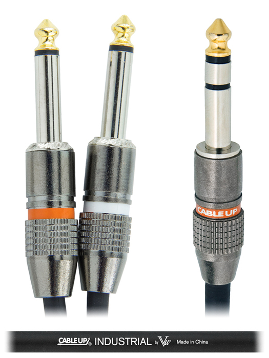 Cable Up by Vu YS-PM3-PM2D-5-BLK 5 ft 1/4" TRS Male to Dual 1/4" TS Male Y-Cable with Black Jacket YS-PM3-PM2D-5-BLK