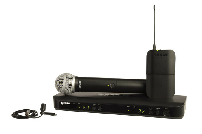 Shure BLX1288/CVL-J10 BLX Series Dual-Channel Wireless Mic System With PG58 Handheld And CVL Lavalier Combo, J10 Band (584-608MHz)