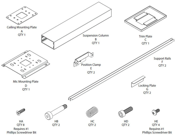 ClearOne 910-001-005-24 Ceiling Mount Kit With 24" Spanner For Beamforming Microphone Array