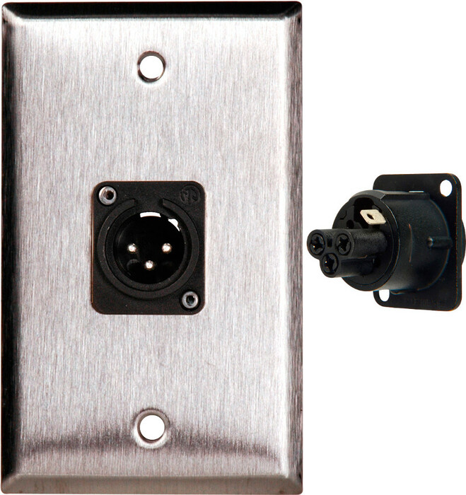 TecNec WPL-1113-TB Single Gang Stainless Steel Wallplate with Neutrik 3-Pin XLR Male Connector WPL1113-TB