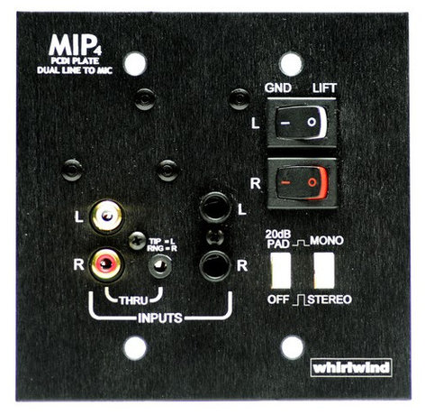 Whirlwind MIP4B Media Input Wallplate with 1/4" TS, 1/8" mini, and RCA Inputs with Black Finish MIP4B