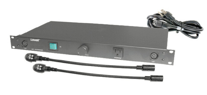 Lowell ACR-1507-GNLT Rack Mount Light Panel, 120VAC 15A, 7 Outlets, 9' Cord, Gooseneck Lights, XLR Termination