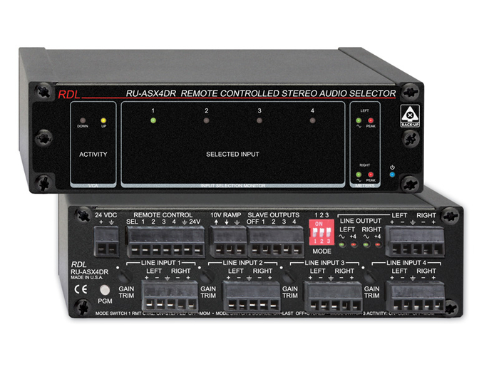 RDL RU-ASX4DR 4x1 Stereo Balanced Audio Switcher, Terminal Block