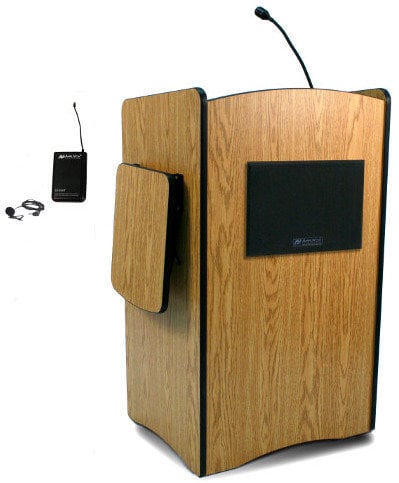 AmpliVox SW3235 Wireless Multimedia Presentation Podium with Lapel Microphone Transmitter SW3235-LAPEL