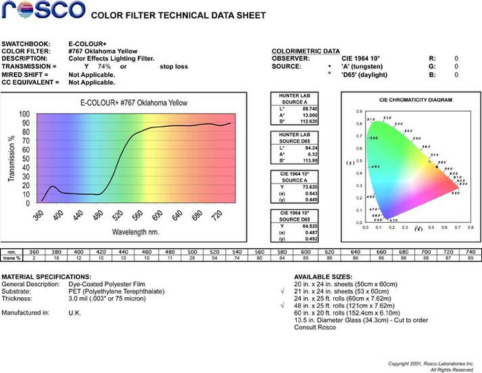 Rosco E-Colour #767 1/2 Oklahoma Yellow, 21"x24" Sheet