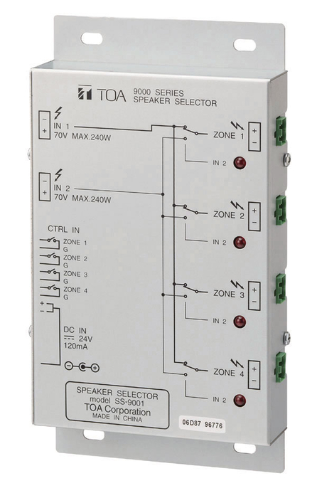 TOA SS-9001 Four Zone Speaker Selector for 9000M2 Series with Power Supply SS-9001PS