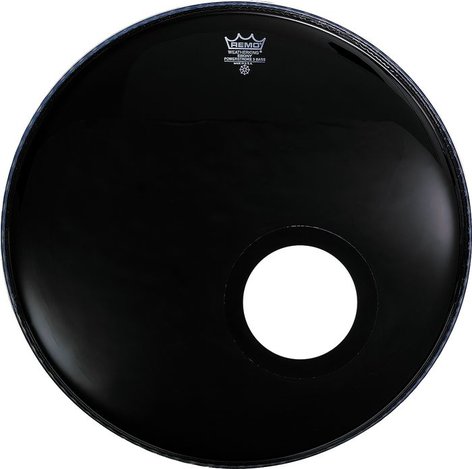 Remo P3-1020-ES 20" Ebony Powerstroke 3 Bass Drum Head With 5" Black DynamO Porthole Protector