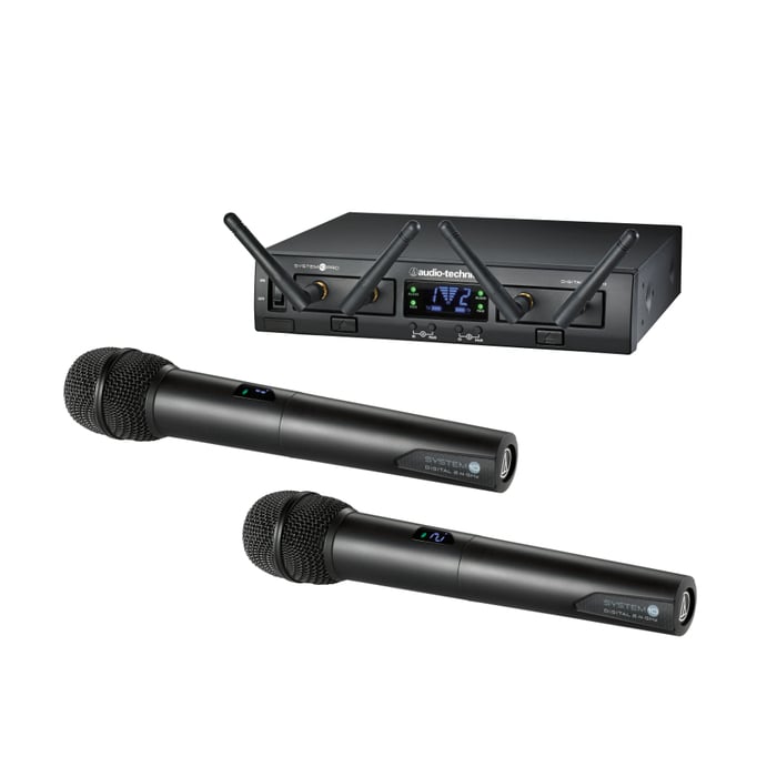 Audio-Technica ATW-1322 System 10 PRO Rackmount Dual-Channel Digital Wireless Handheld System with (2) ATW-T1002 Handheld Transmitters ATW-1322