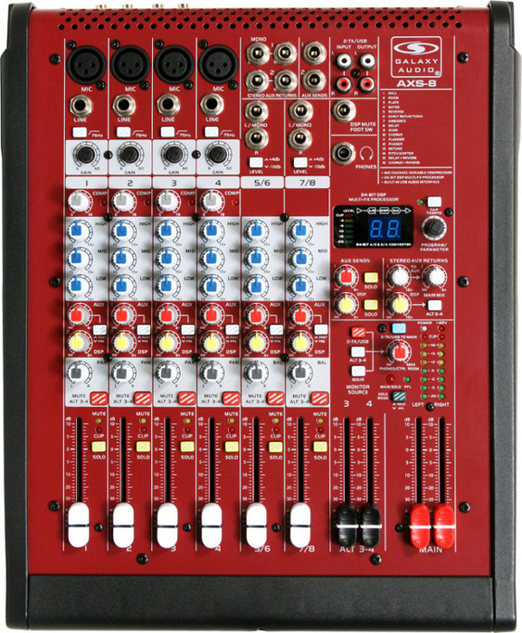 Galaxy Audio AXS-8 8 Channel Mixer With 4 Microphone Inputs