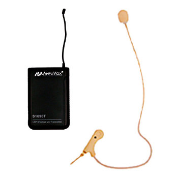 AmpliVox S1696 Single-Ear Headset Microphone with 16-Channel UHF Bodypack Transmitter S1696