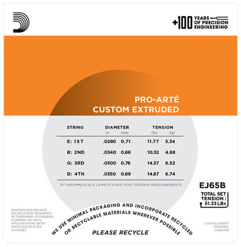 D`Addario EJ65B Pro-Arte Custom Extruded Baritone Ukulele Strings