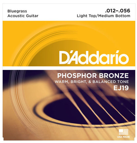 D`Addario EJ19 Phosphor Bronze Bluegrass Acoustic Guitar Strings, .012-.056 EJ19