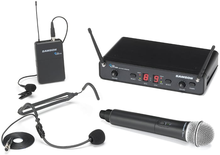 Samson Concert 288 All-In-One Dual-Channel Wireless Microphone System with Handheld, Bodypack Transmitters SWC288ALL