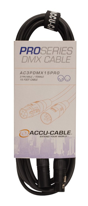 Accu-Cable AC3PDMX15PRO 15 ft Pro Series 3-Pin DMX Cable AC3PDMX15PRO