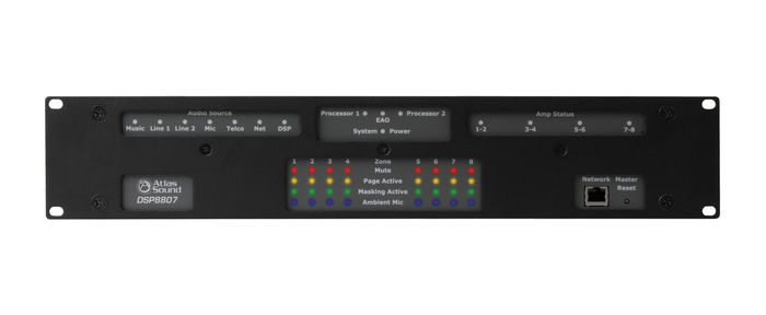 Atlas Sound DSP8807 Self Contained, Multi-Zone Digital Controlled Networkable Sound Masking Processor and 8-Channel Amplifier DSP8807