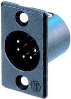 Neutrik NC5MP-B 5-Pin XLR Male Rectangular Panel Connector, Black, Gold Contacts NC5MP-B