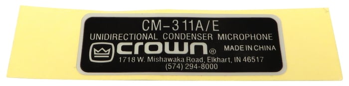 Crown 125112-1 Label for EQM311 used with CM311 125112-1