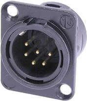 Neutrik NC6MDL-B-1 6-pin Male XLR Panel Receptacle, Black, Gold Contacts NC6MDL-B-1