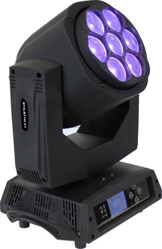 Blizzard Lighting Stiletto I7 7x 15w RGBW LED Moving Light with 4-60 Degree Zoom, Rotating Lens STILETTO-I7
