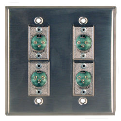 RapcoHorizon Music DBA-4DFN Anodized Double Gang Wall Plate in Black with 4 Neutrik NC3FD-L-1 Connectors DBA-4DFN