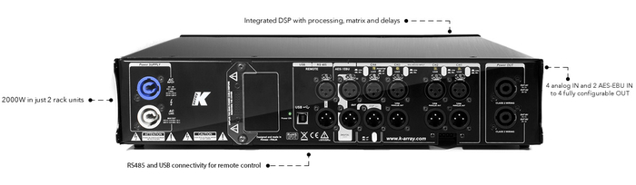 K-Array KA24 Class D Amplifier With DSP And Remote Control, 4x500W, 2 Rack Units