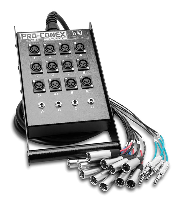Hosa Pro-Conex Stage Box Snake 16 Channel Fan to Box Snake with (12) XLR Sends and (4) 1/4" TRS Returns, 25 ft SH12X4-25