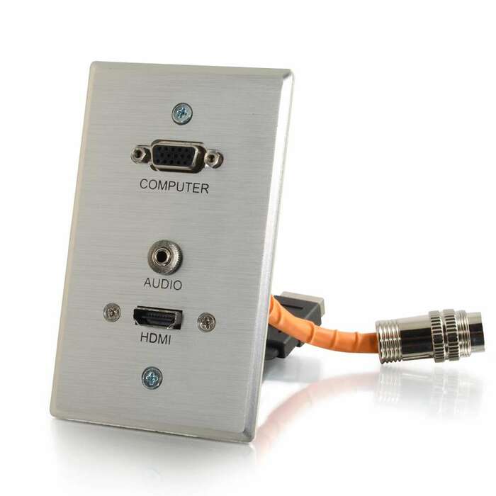 Cables To Go 60145 RapidRun VGA + 3.5mm Single Gang Wall Plate with HDMI Pass Thru 60145