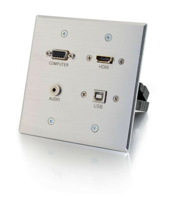 Cables To Go HDMI, VGA, 3.5mm and USB Pass-Through Double Gang Wall Plate, Aluminum 39703