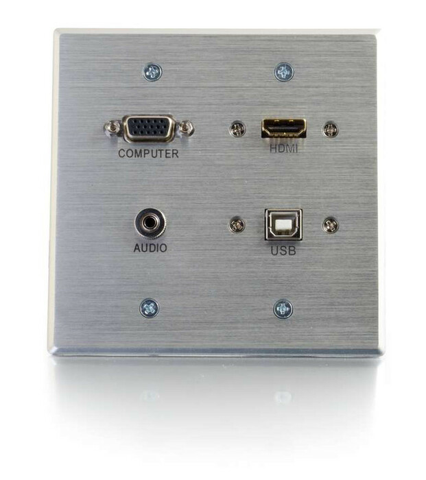 Cables To Go 39703 HDMI, VGA, 3.5mm And USB Pass-Through Double Gang Wall Plate, Aluminum