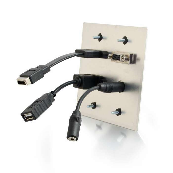 Cables To Go 39703 HDMI, VGA, 3.5mm And USB Pass-Through Double Gang Wall Plate, Aluminum