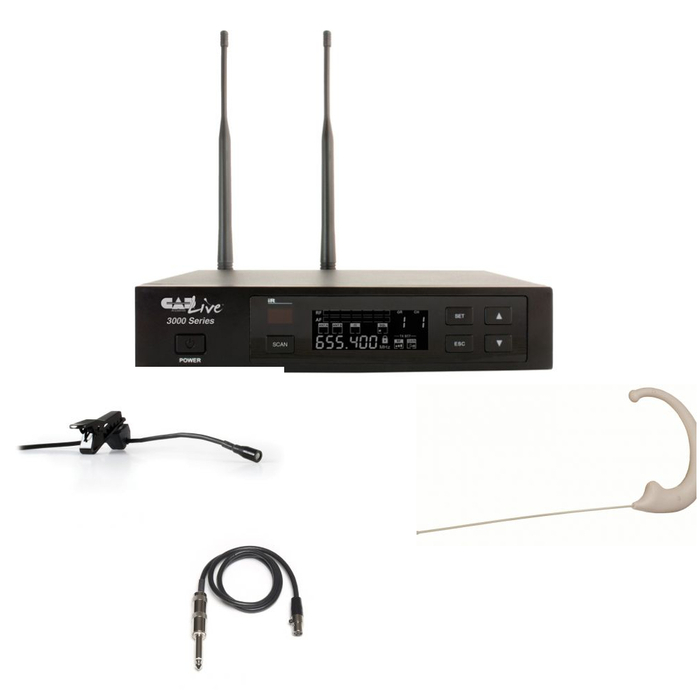 CAD Audio WX3010 UHF Wireless Body Pack Microphone System, Includes E19 Earworn, E29 Lavalier, And WXGTR WX3010
