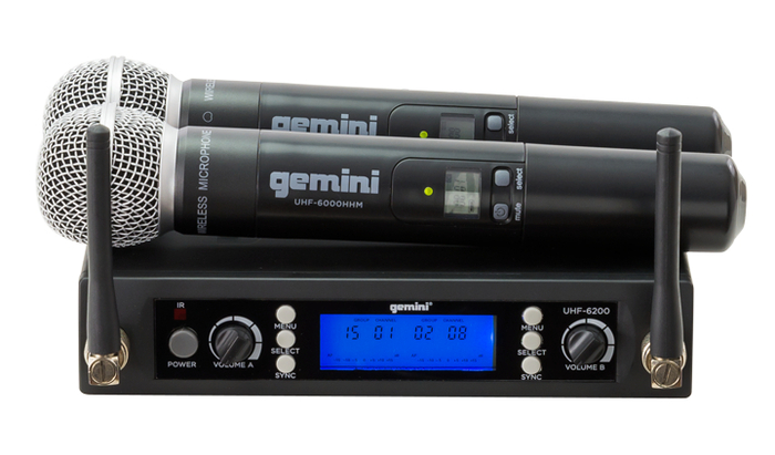 Gemini UHF-6200M Dual Channel Wireless System W/ 2 Handheld Transmitters, 512-537.5 MHz Range