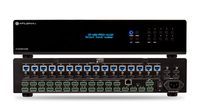 Atlona Technologies AT-UHD-PRO3-1616M 4K/UHD Dual-Distance 16x16 HDMI To HDBaseT Matrix Switcher With PoE