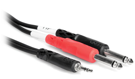 Hosa CMP-153 3ft Stereo Breakout Cable, 3.5mm TRS to Dual 1/4" in TS CMP153