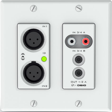 Attero Tech UND6IO-W-U 4x2 Channel 2 Gang Dante Wall Plate With XLR, RCA, 1/8", UDP 3rd Party Control, White