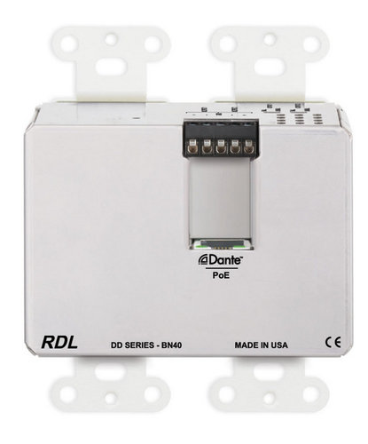 RDL DDB-BN40 Mic/Line Dante Interface 4x2 , 4 XLR In, 2 Out On Rear-Panel, Black