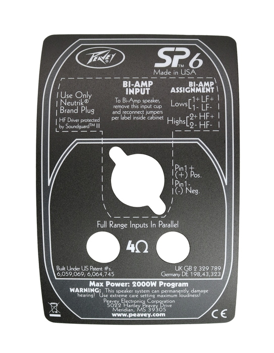 Peavey 31202220 Crossover Label for SP 6 31202220
