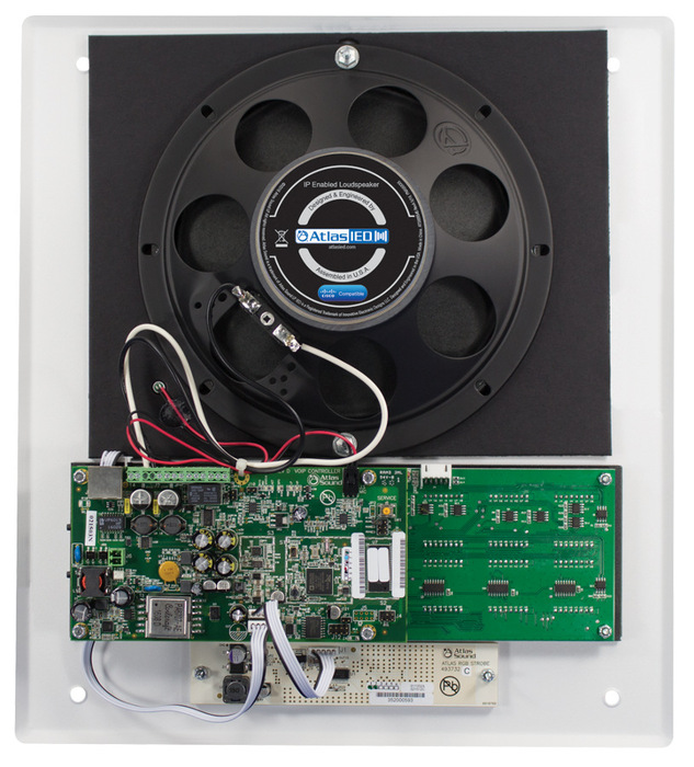 Atlas IED I8SCMF+ PoE+ Indoor Wall Mount IP Loudspeaker With LED Display, Paging Microphone, And LED Flashers