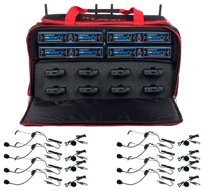 VocoPro UDH-PLAY-8-MIB Eight Channel Hybrid Wireless Headset/Lapel Microphone System In A Bag