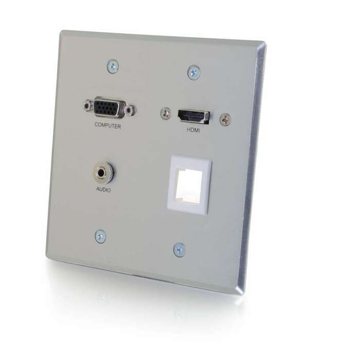 Cables To Go 60117 RapidRun VGA + 3.5mm Audio Double Gang Wall Plate With HDMI Pass Through And One Keystone