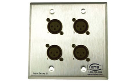ETS InstaSnake PA202FWP Double Gang Brushed Steel Wall Plate, (4) XLRF to 110 Punchdown PA202FWP