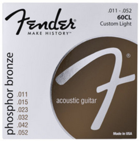 Fender 60CL Phosphor Bronze Acoustic Strings .011-.052 Custom Light Gauge Acoustic Guitar Strings